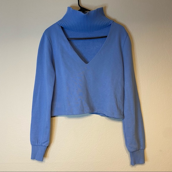 NO OFFERS ZARA light blue cut out cropped turtleneck sweatshirt S - Picture 4 of 12